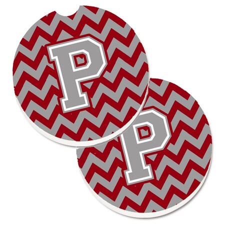 Carolines Treasures Letter P Chevron Crimson and Grey Set of 2 Cup Holder Car Coaster CJ1043-PCARC